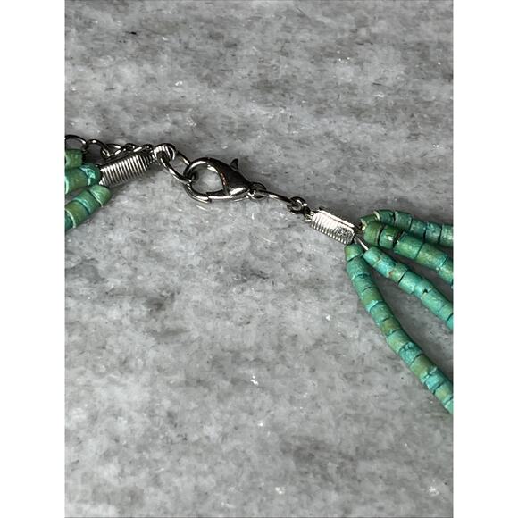 Turquoise Tone Cascade Necklace 4 Strand Layered Discs Beaded Faux Pearl Jewelry - Picture 6 of 8